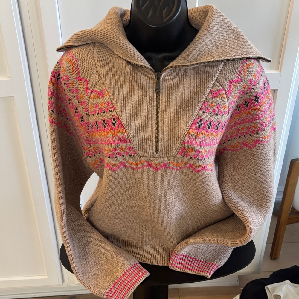Marine Layer Tan and Pink Cowl Neck Sweater